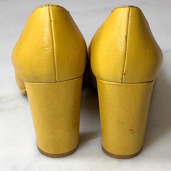 Fossil Maddox Mustard Leather chunky block heel with silver buckle toe pump. 8 - Picture 6 of 12
